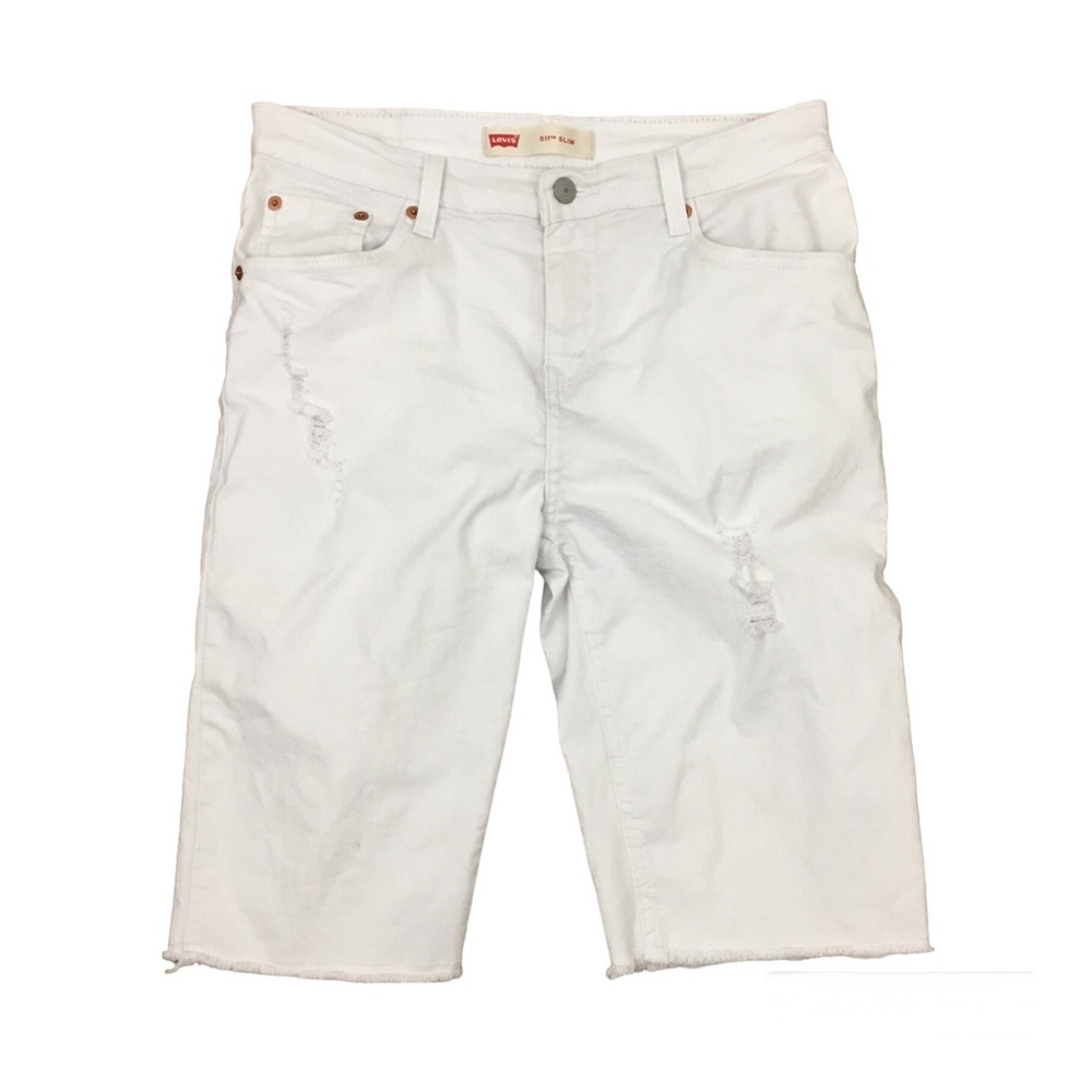 Levi’s 511 Slim White Distressed Raw Hem Mid Rise Bermuda Shorts Size 27 Junior